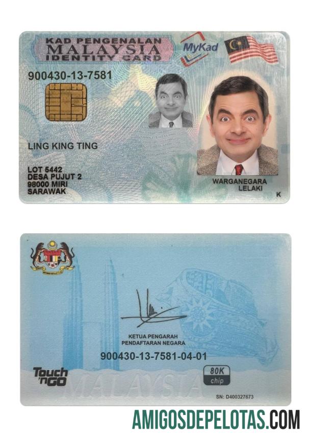 Exemplo de nova versão do cartão de identificação da Malásia